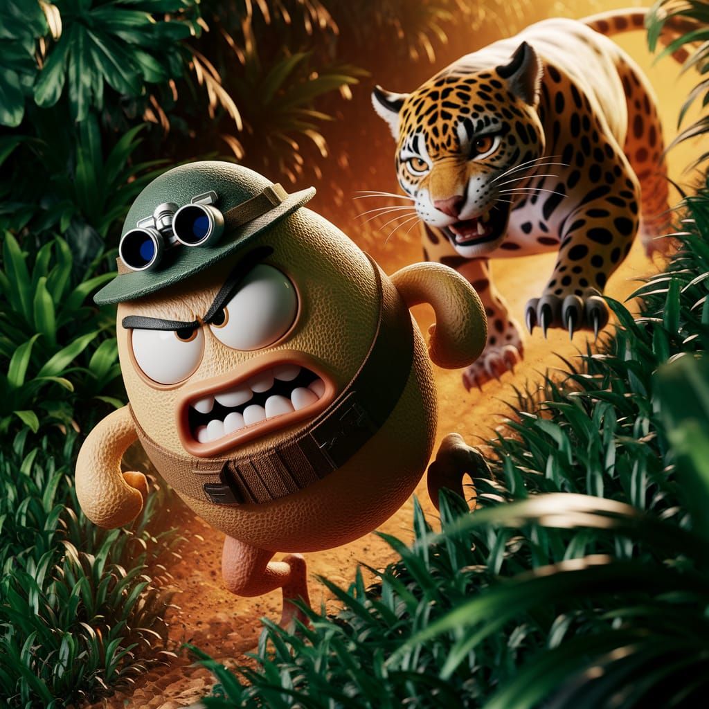 Egg in Perilous Jungle Chase in Vibrant Alcohol Ink Style