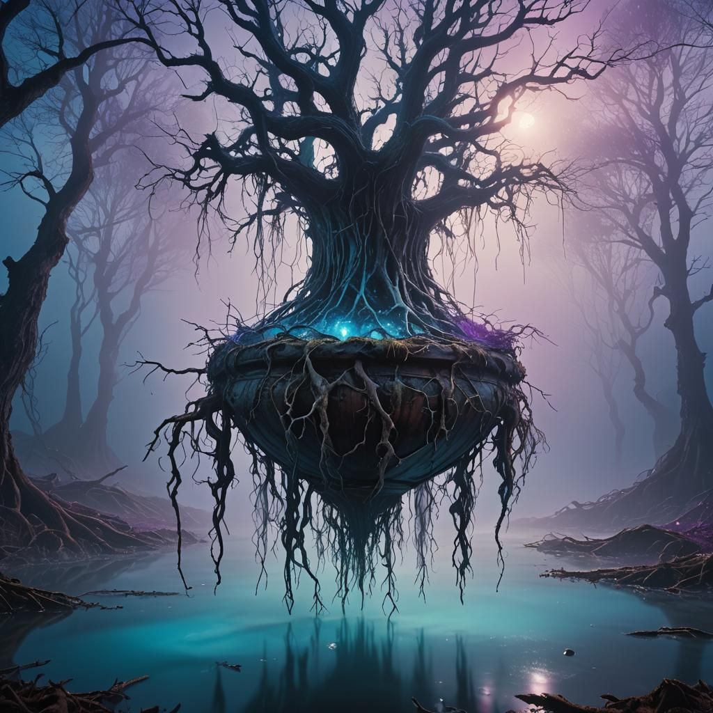 Mystical Vessel in Dreamlike Surrealist Landscape