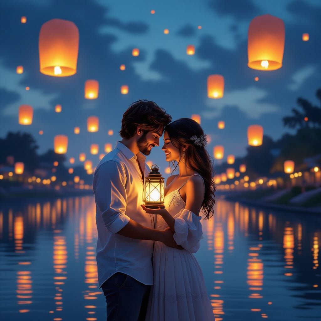 Romantic Lantern Festival at Night: Cinematic Style