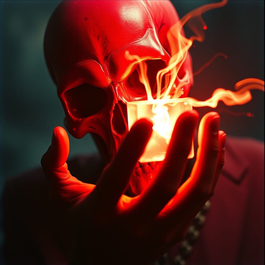 Epic Cinematic Skull with Pulsing Energy Cube