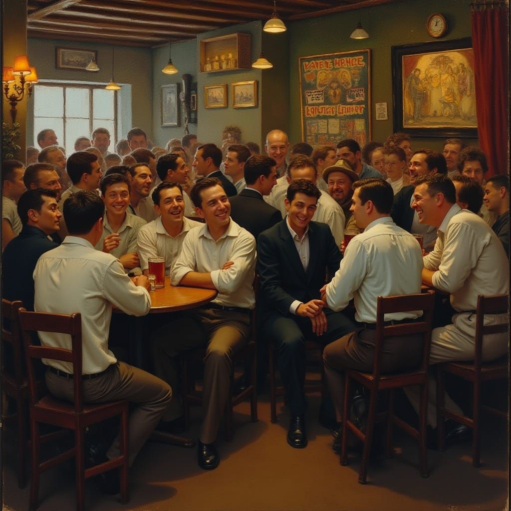Bustling Pub Scene in Impressionist Style