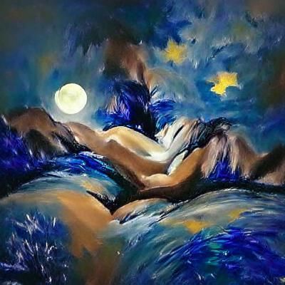 Romantic Starry Night Landscape Painting