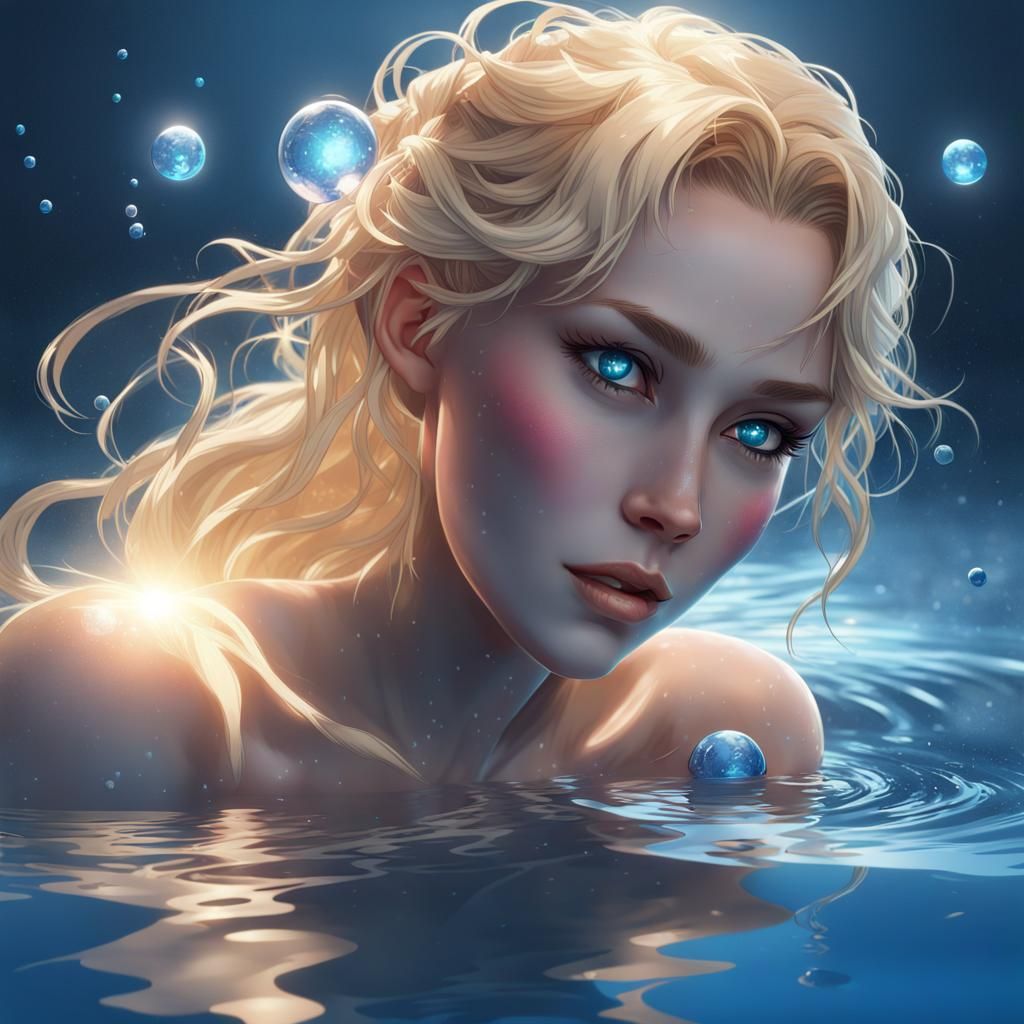 Anime Girl in Moonlit Water: Hyperdetailed Portrait