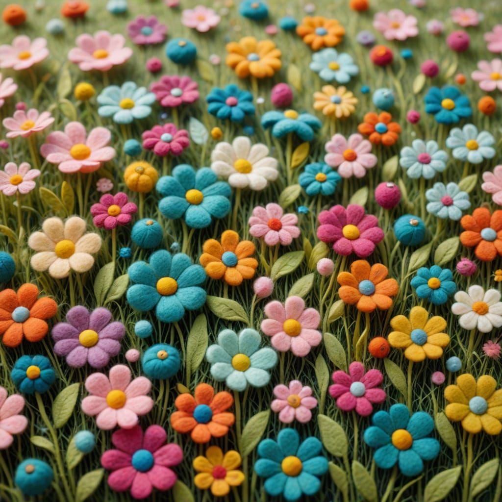 Magical Felt Flower Meadow in Macro