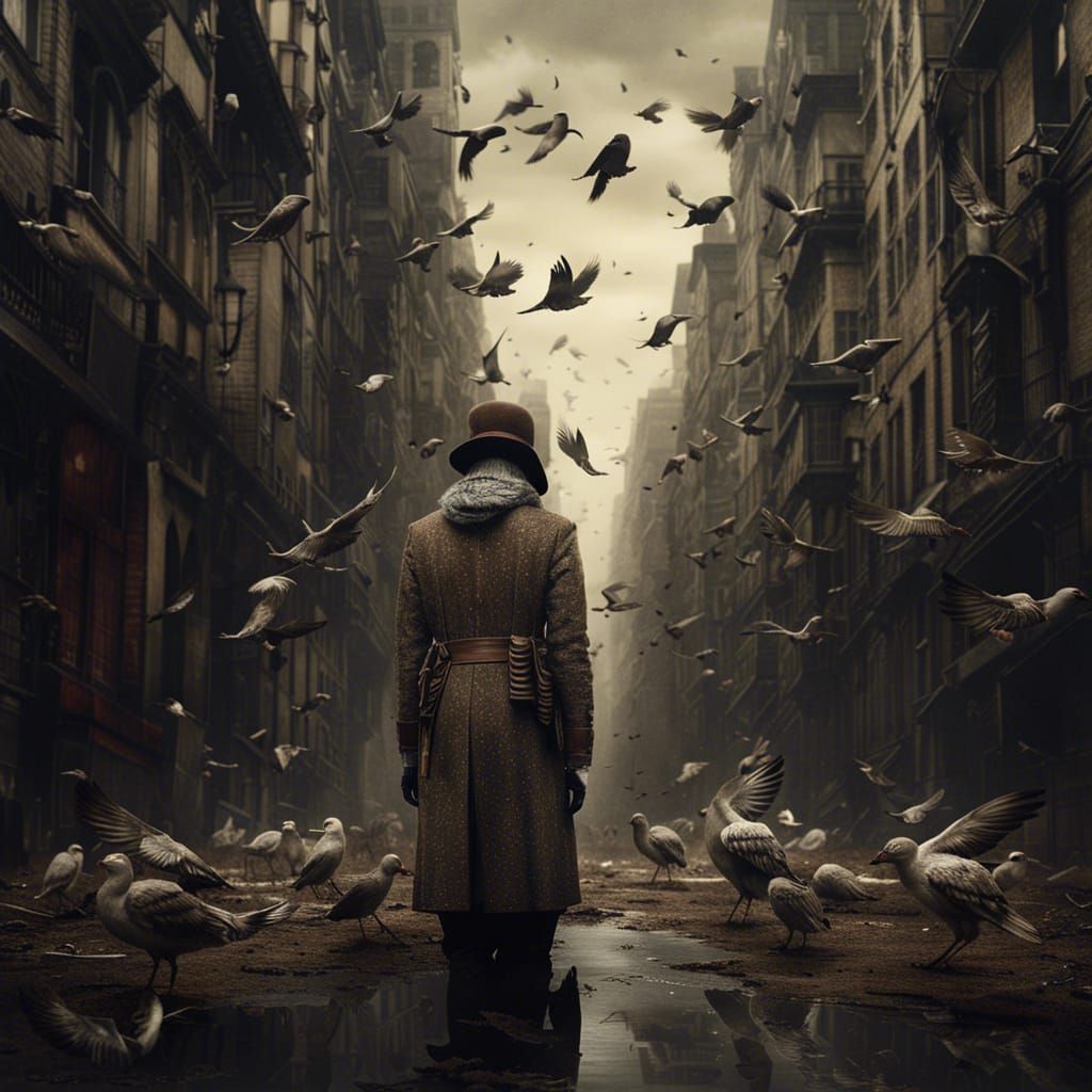 Bird Winds Up Post-Apocalyptic City, Mixed Media