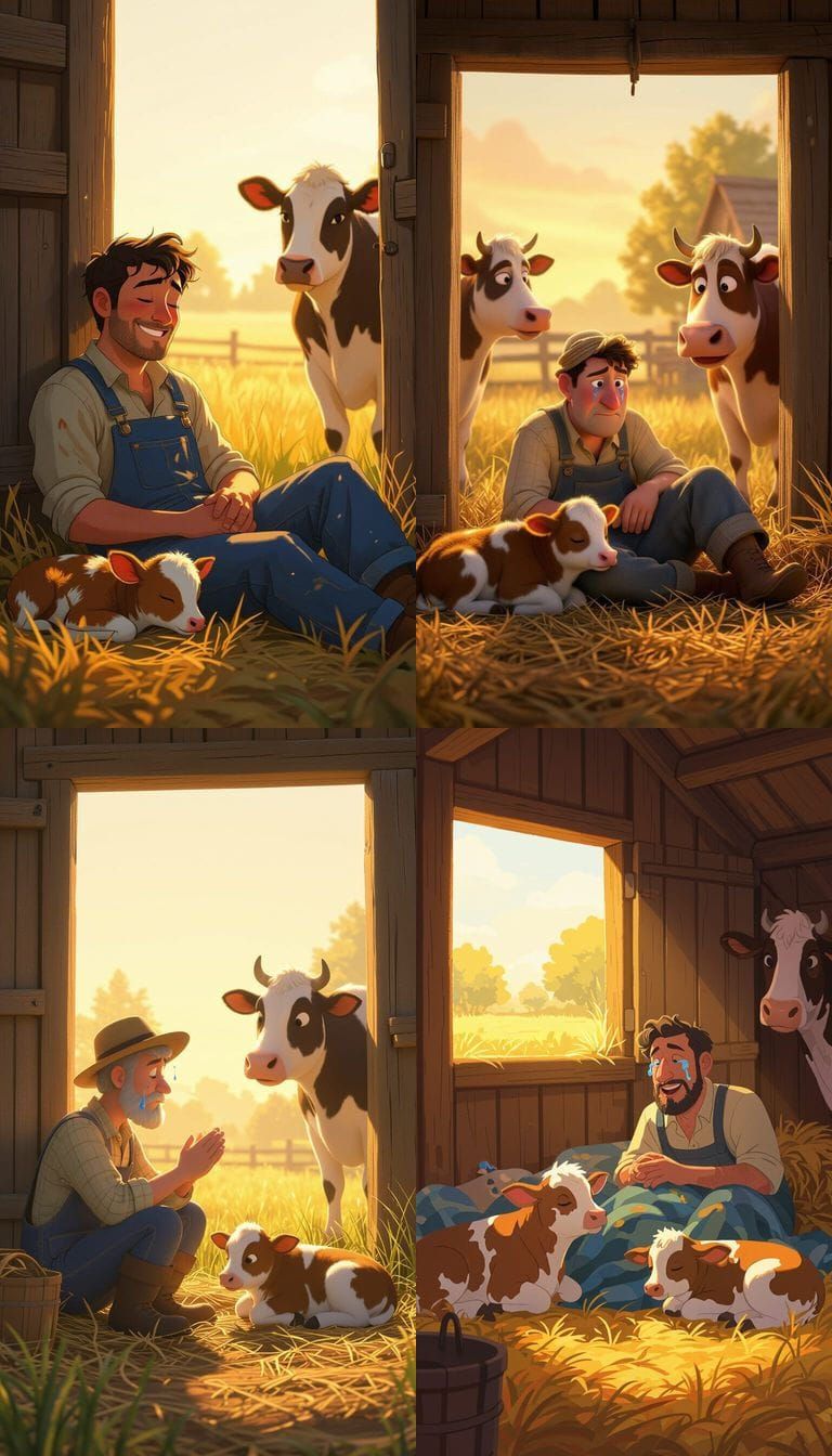 Emotional Morning Scene: Farmer's Gratitude in Golden Light