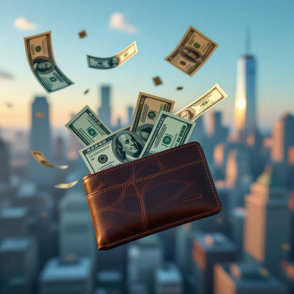 Currency Soars: Money Flies from Worn Wallet