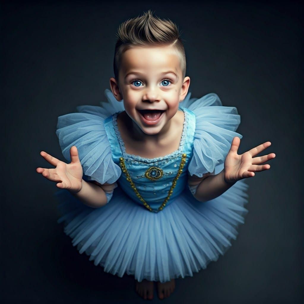 Hyperrealistic Photo of a Boy in a Princess Dress