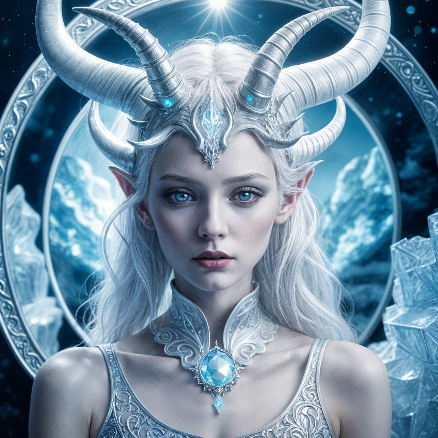 Mystic Woman with Silver Horns Portrait