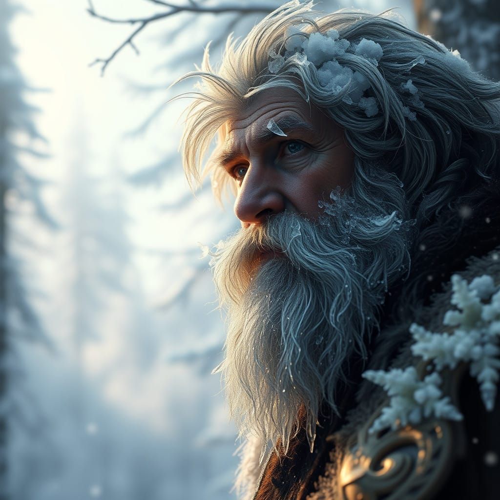 Elderly Sage Amidst Snowy Mystique