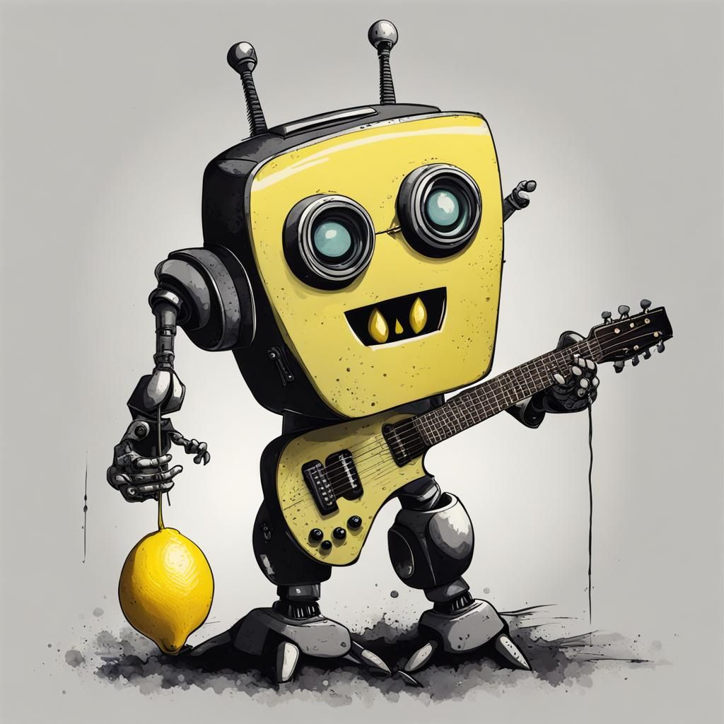 Robot Monster Plays Grunge Guitar with Lemon