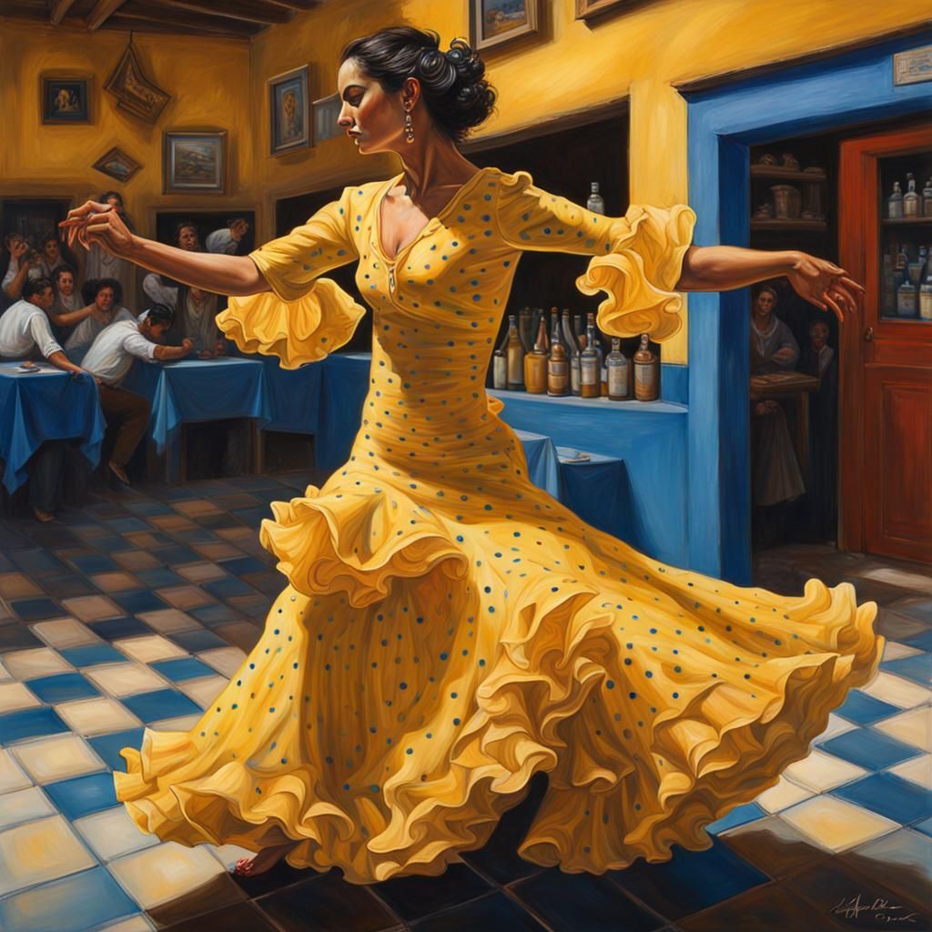 Flamenco Dancer in Seville, Hyperrealistic Splash Art
