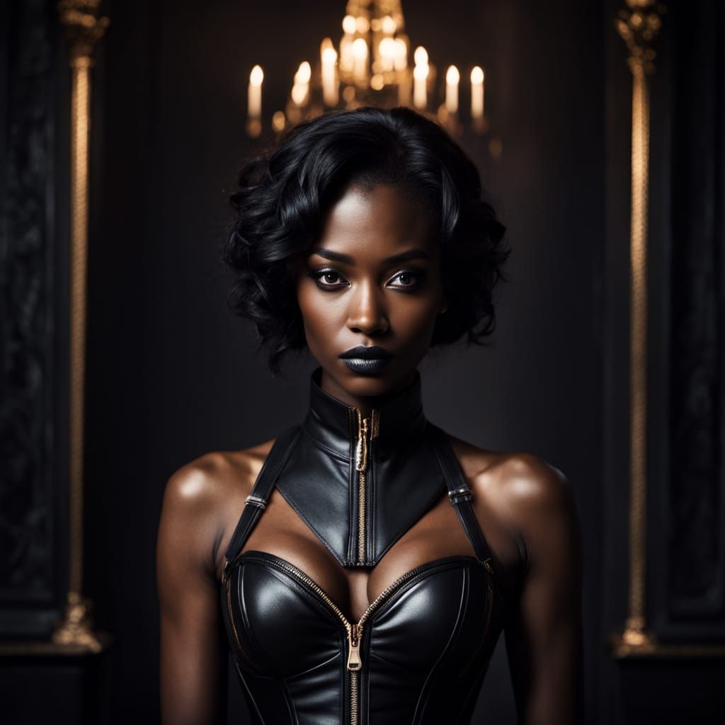 Gothic Ebony Goddess in Luxurious Leather Corset