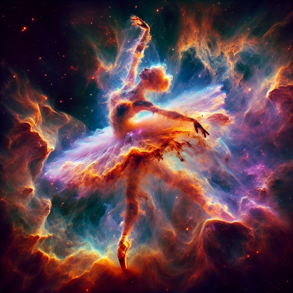 Ethereal Ballerina Dancing Among the Nebulae