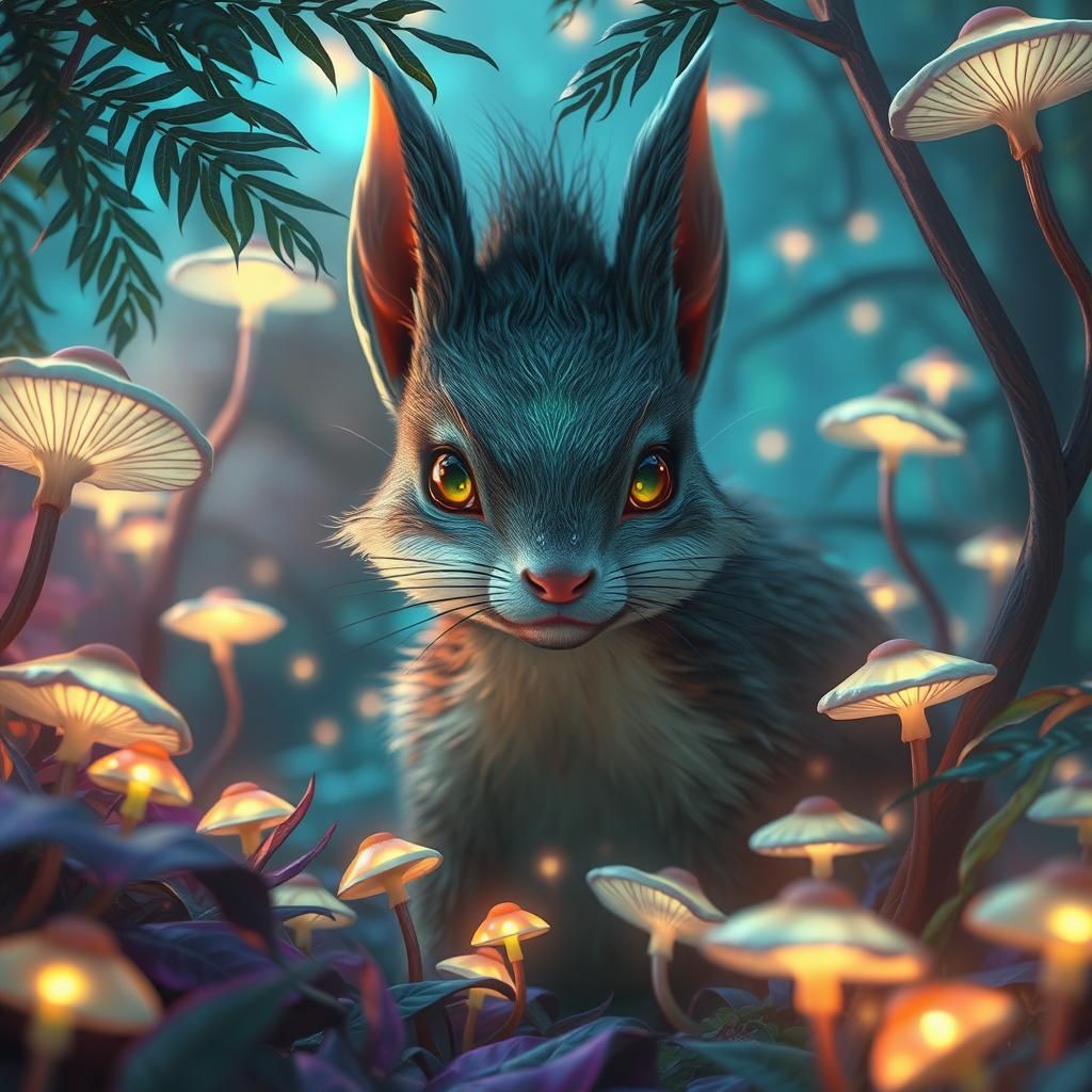 Ethereal Squirrel-Faced Being in Luminous Landscape