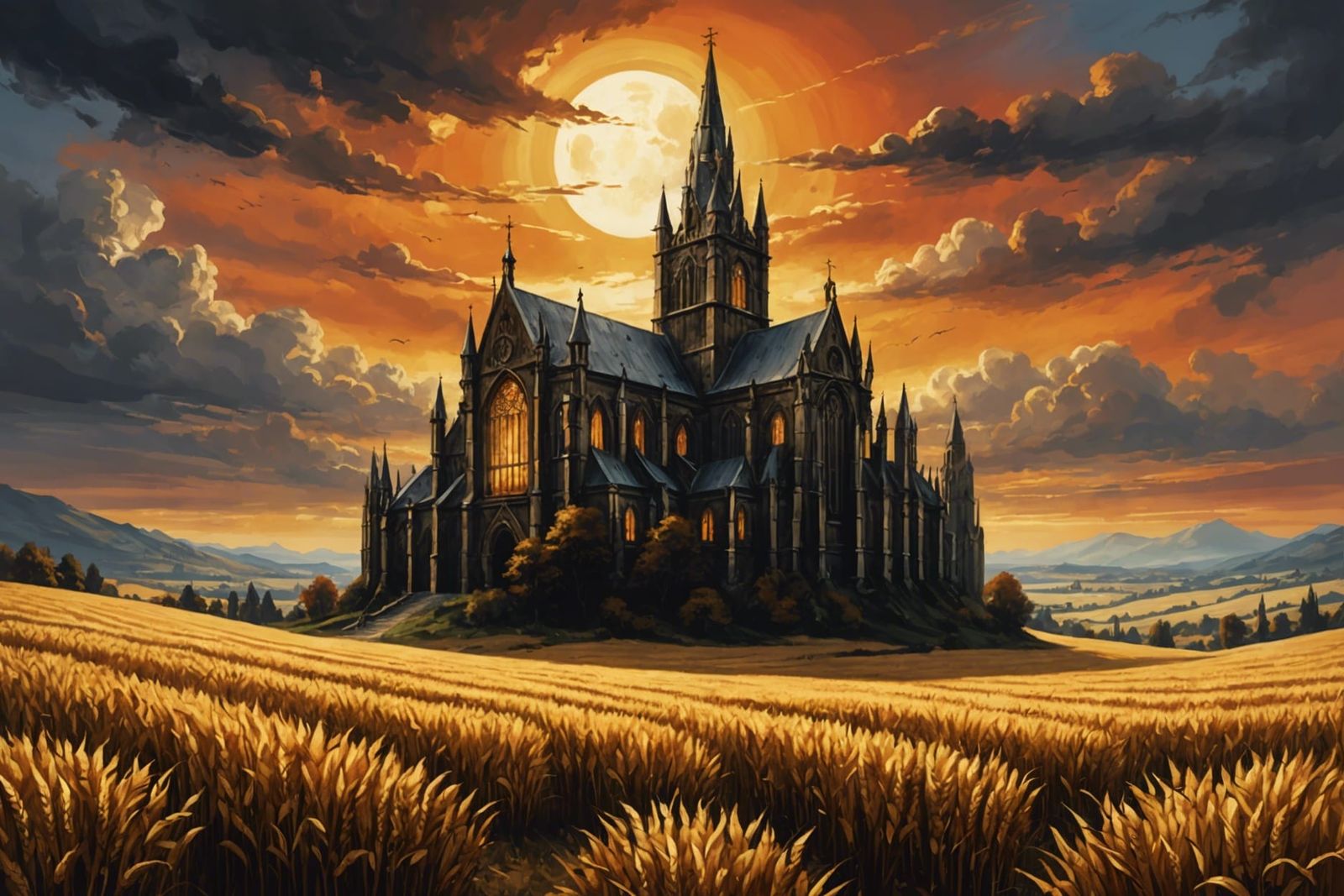 Gothic Church Sunset in Dark Souls Style