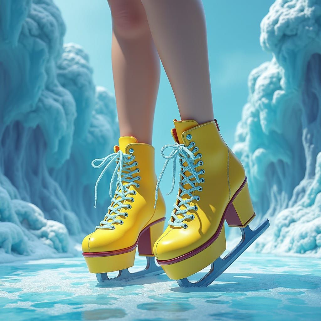 Woman's Feet in Vibrant Yellow Platform Sandal Ice Skates Am...