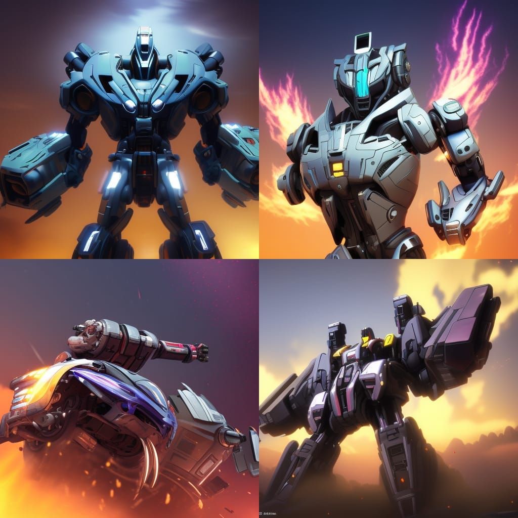 Dark Fantasy Robot Art in Purple and Yellow