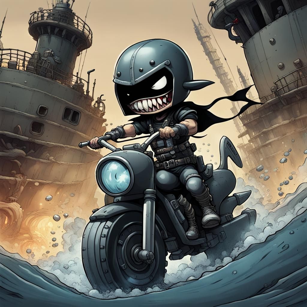 Grim Reaper Races Shark Tank in Mad Max Wasteland