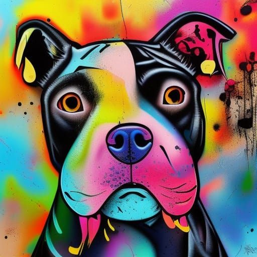 Colorful Graffiti Art of a Pitbull