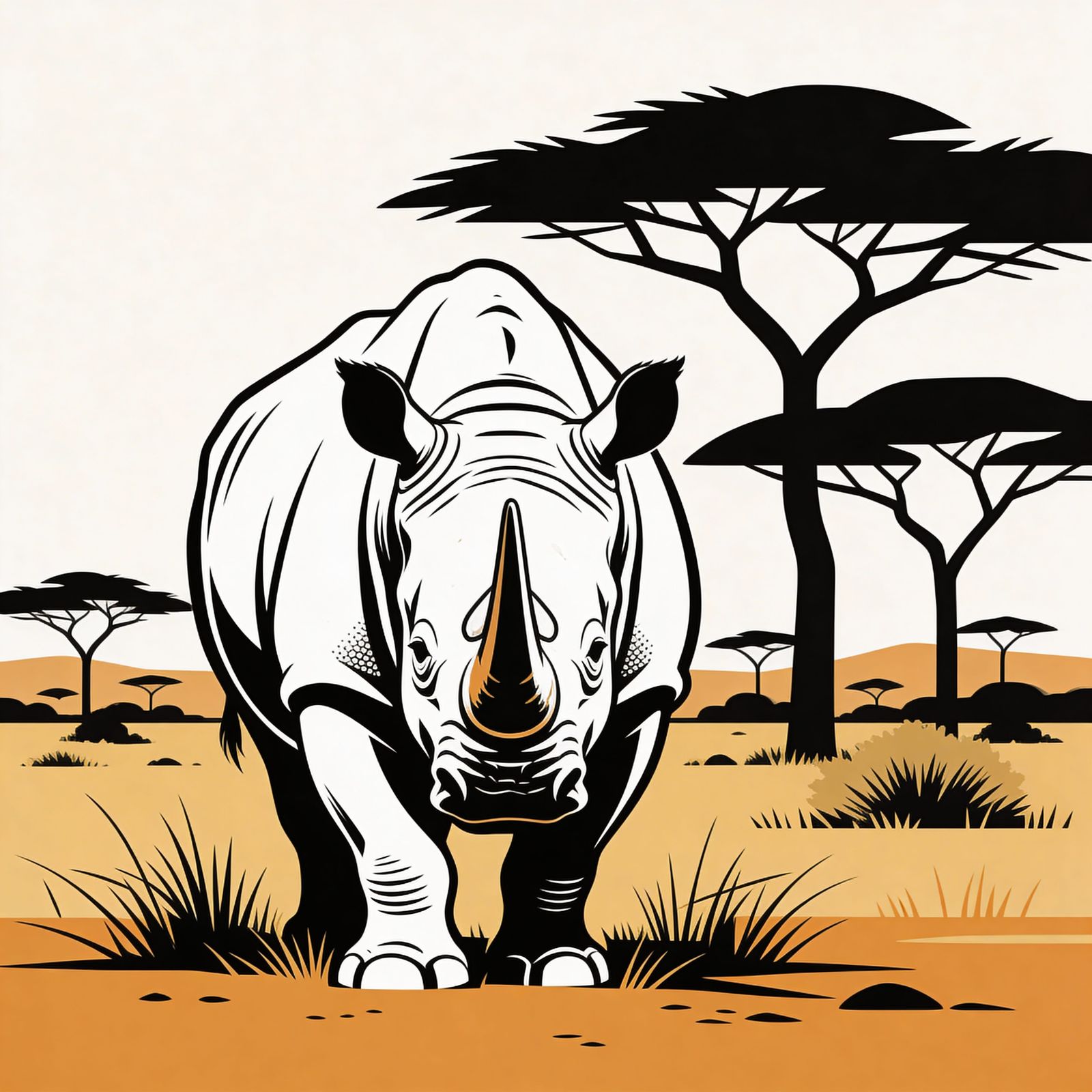 Graphic Rhinoceros Illustration for T-Shirt Design