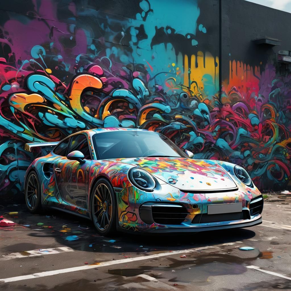 Futuristic Porsche Graffiti Art in Street Art Style