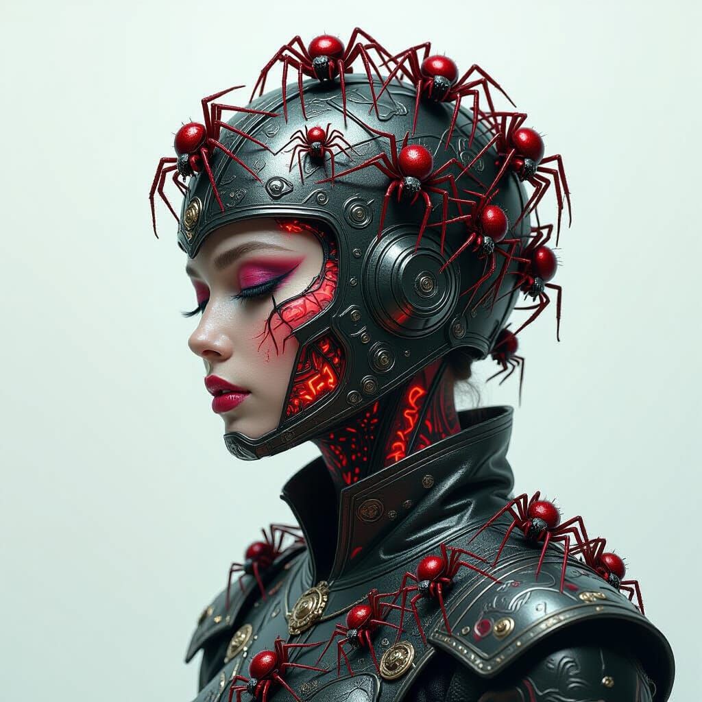 Androgynous Spider Warrior in Hyperrealistic Style
