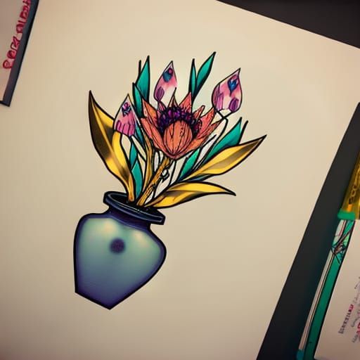 Neo-Traditional Tattoo Design: Wildflower Chalice
