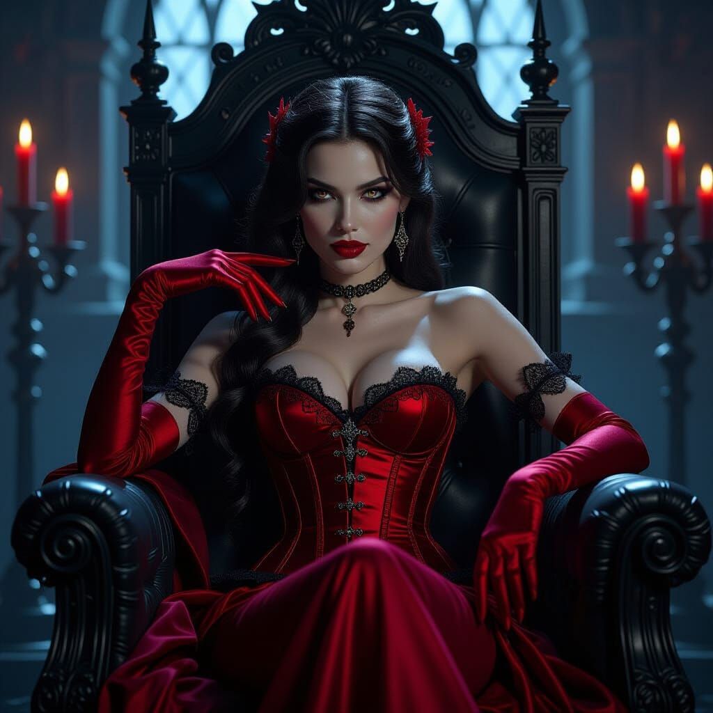 Vampire Goddess on a Throne in Gothic Style