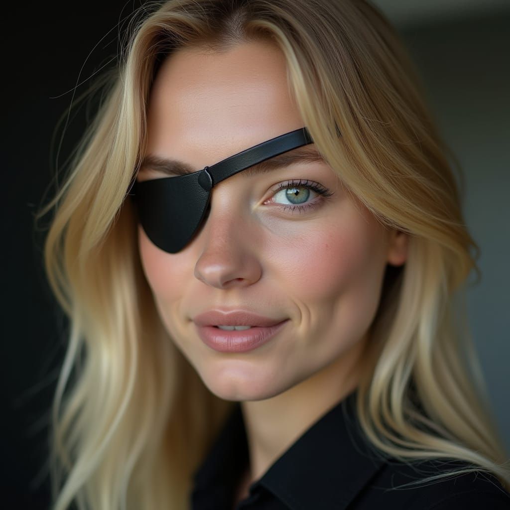 Blond Woman Portrait with Leather Eyepatch