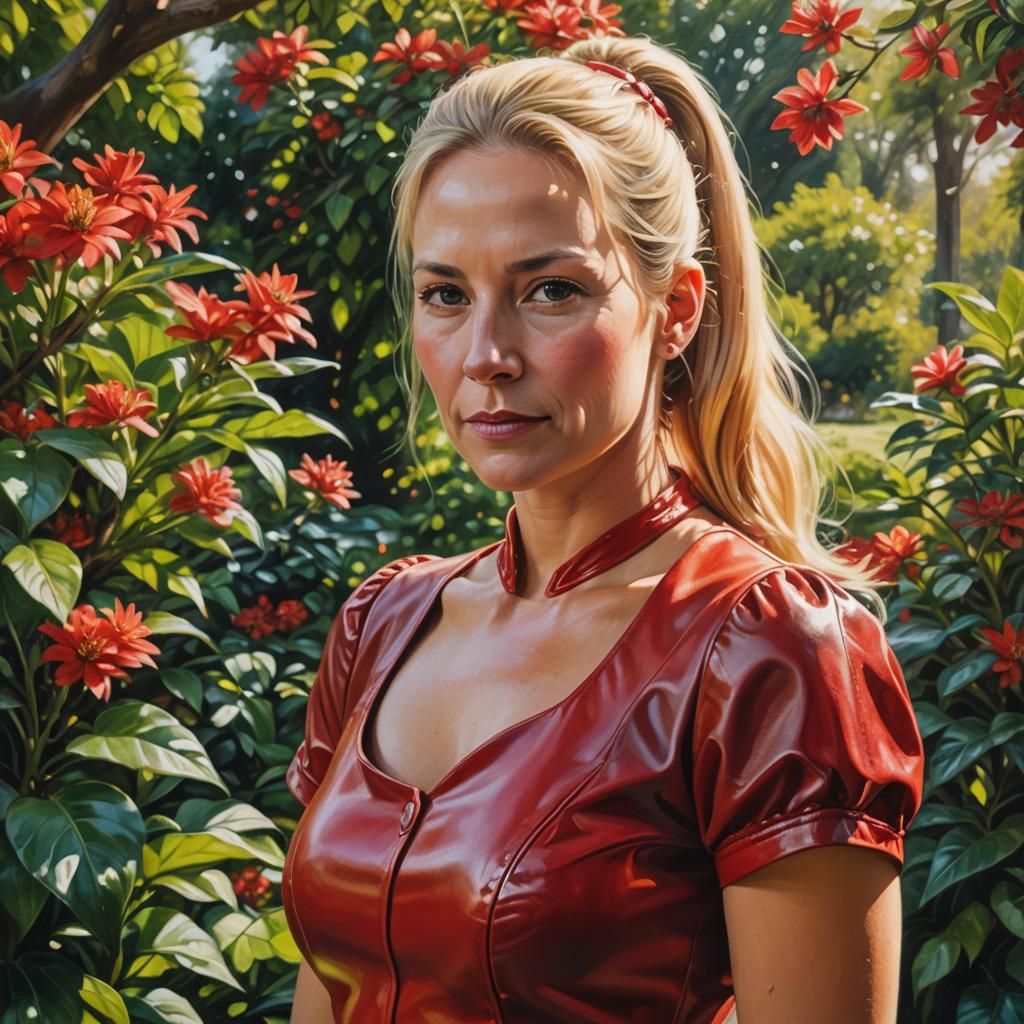Woman in Red Dress: A Vibrant Oil Painting