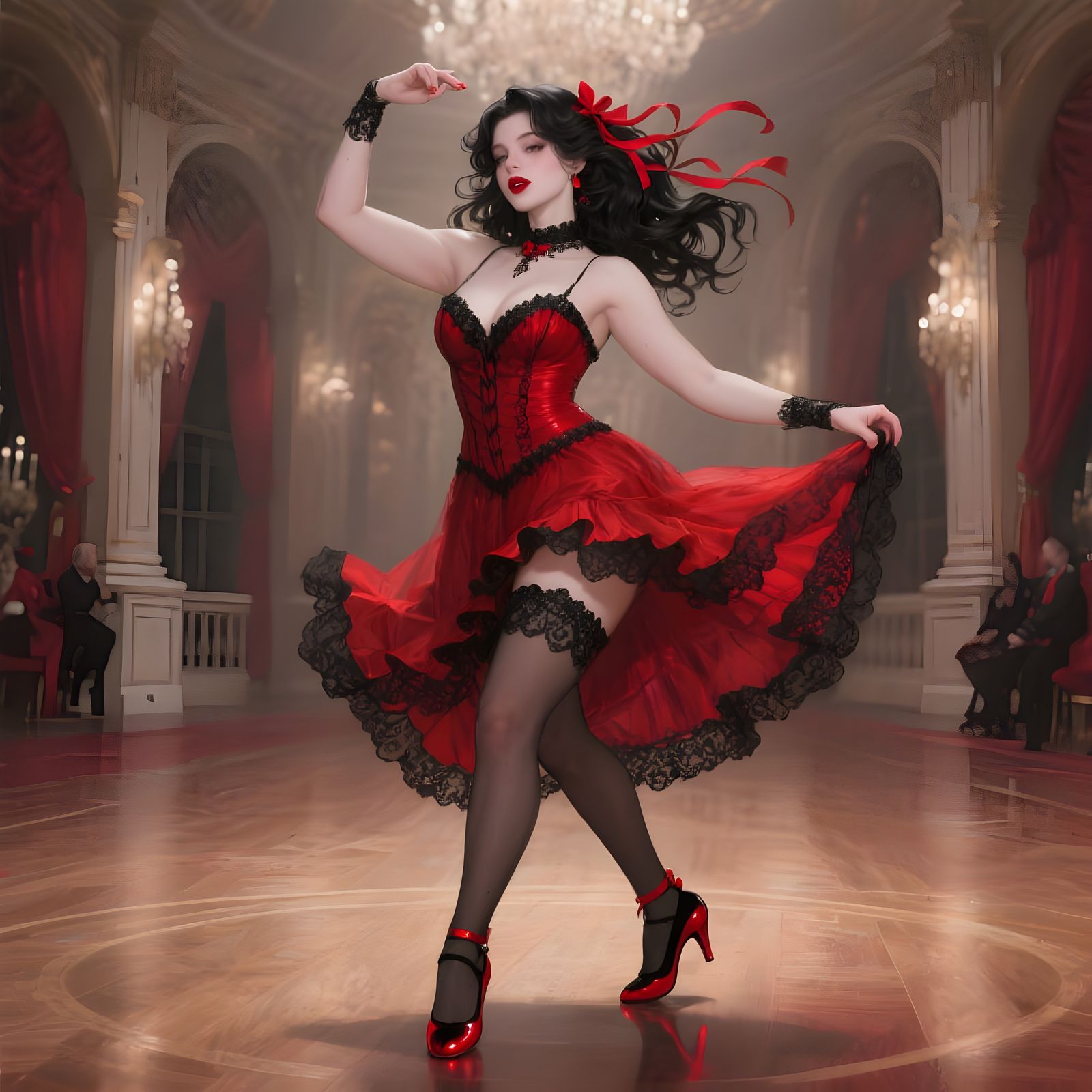 Red and Black Fantasy Ballroom Illustration