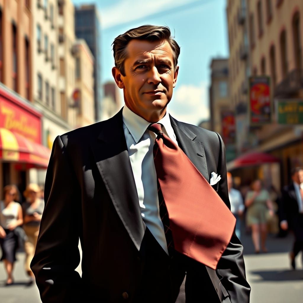 Man in 1950s Suit with Oversized Tie