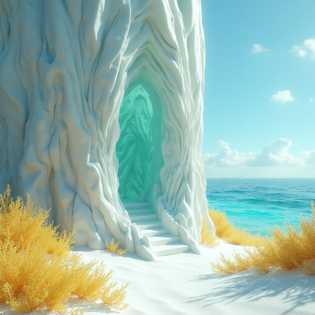 Crystalline Dune and Turquoise Ocean, in Matte Painting Styl...