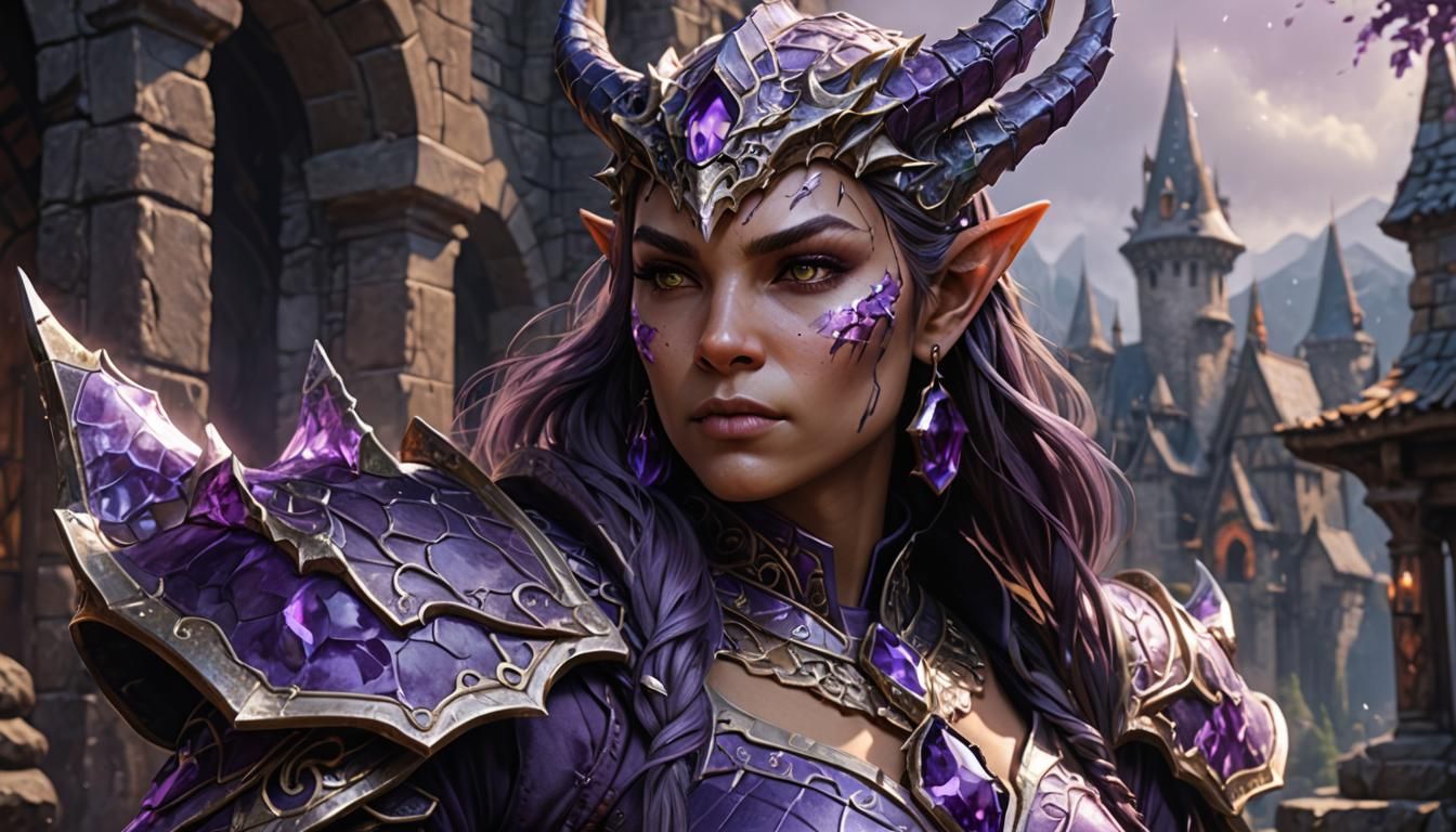 Amethyst Dragonborn Wizard in Hyperrealistic Style