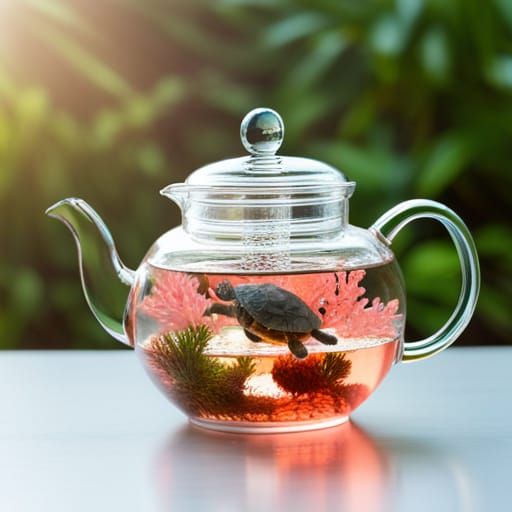 Glass Teapot with Turtle and Coral