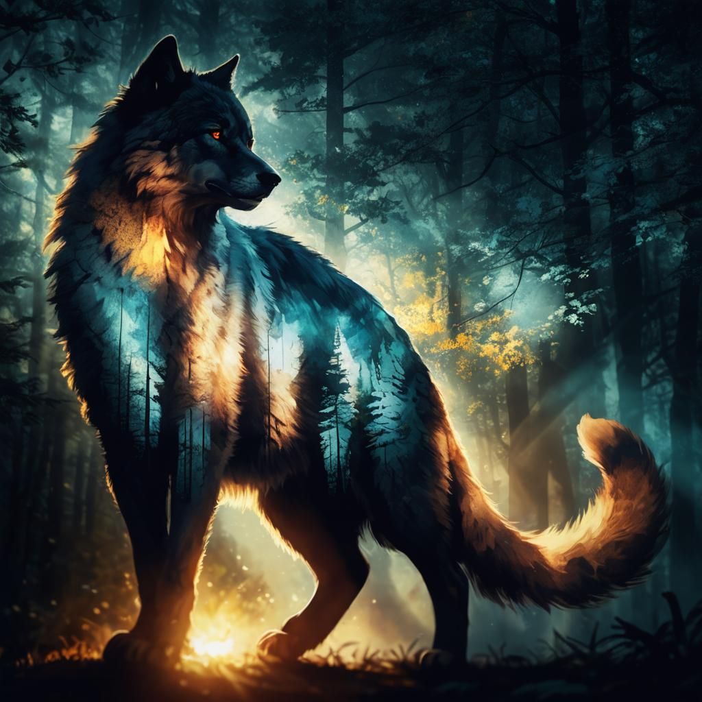Wolf Runs Through Forest: Digital Wildlife Illustration