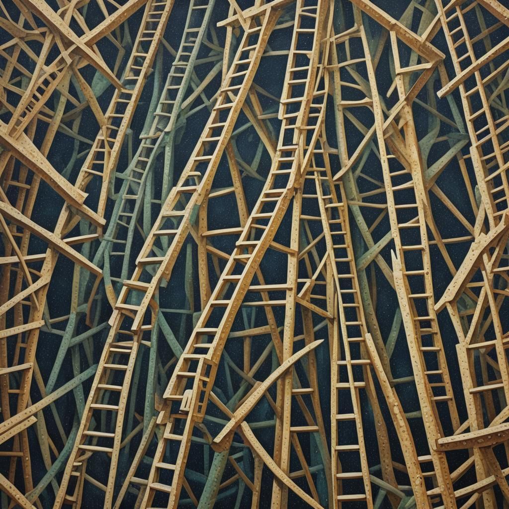 Infinite Ladder in Surreal Pointillist Style