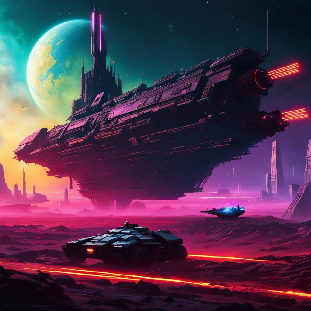 Cyberpunk Warship Creates Space Gates in Galaxy