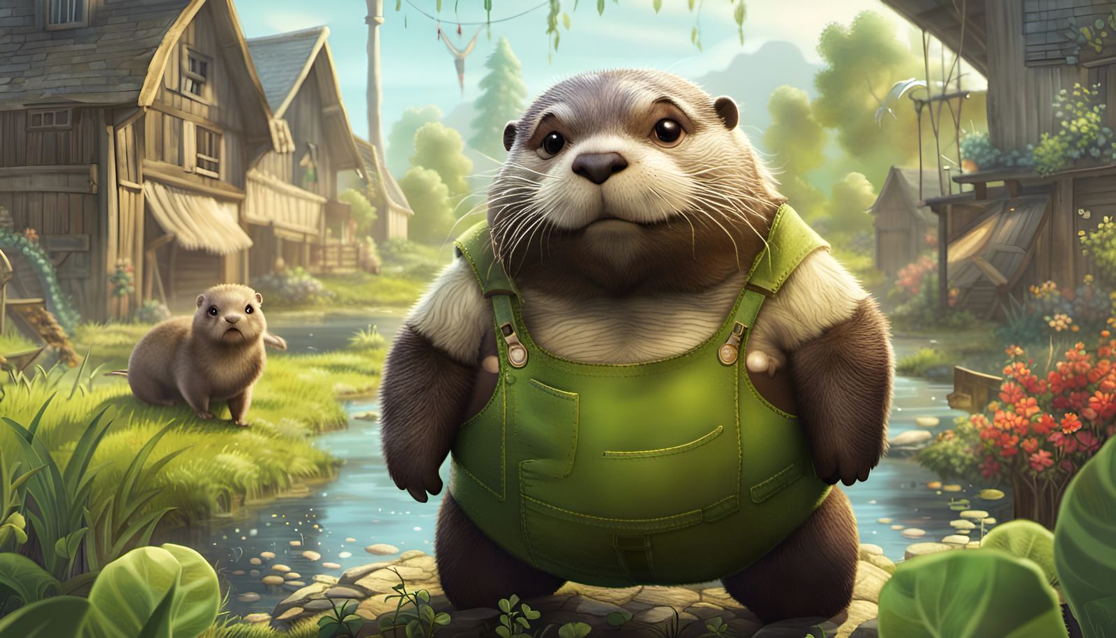 Anthropomorphic Otter Farmer in Digital Art Style