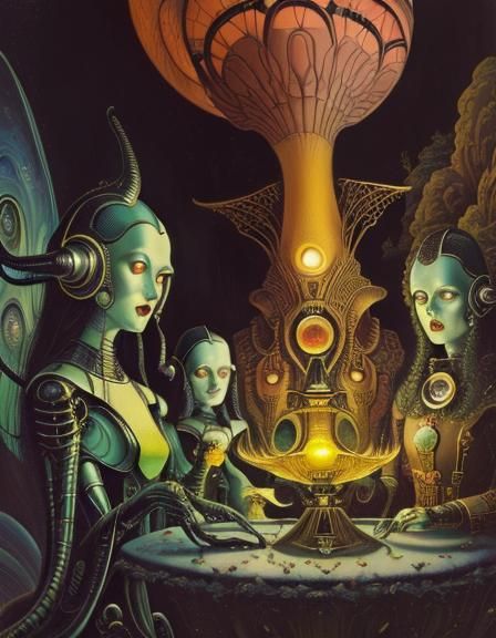 Elegant Alien Ambassadors in Vintage Surreal Style