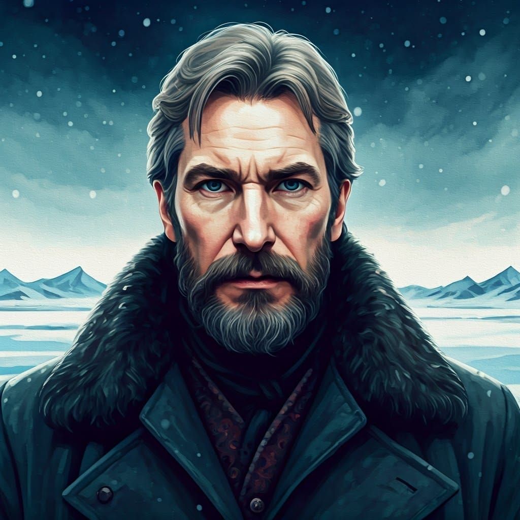 Ethereal Portrait of Rasputin in Frosty Landscape, Watercolo...