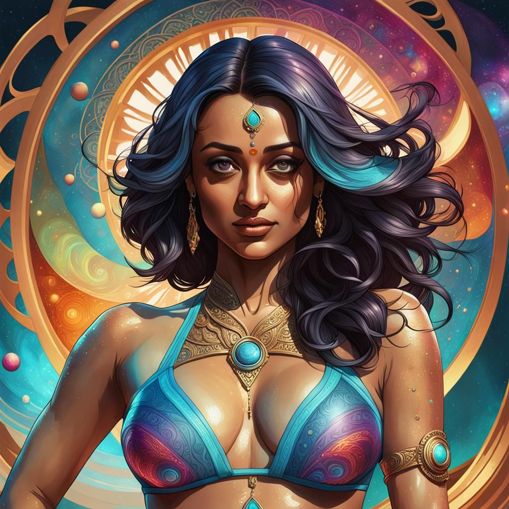 Cosmic Portrait of Actress in Psychedelic Style