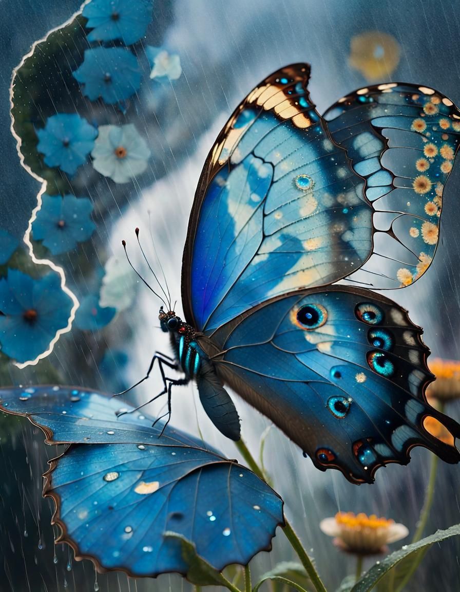 Blue Morpho Butterfly in Surrealist Style