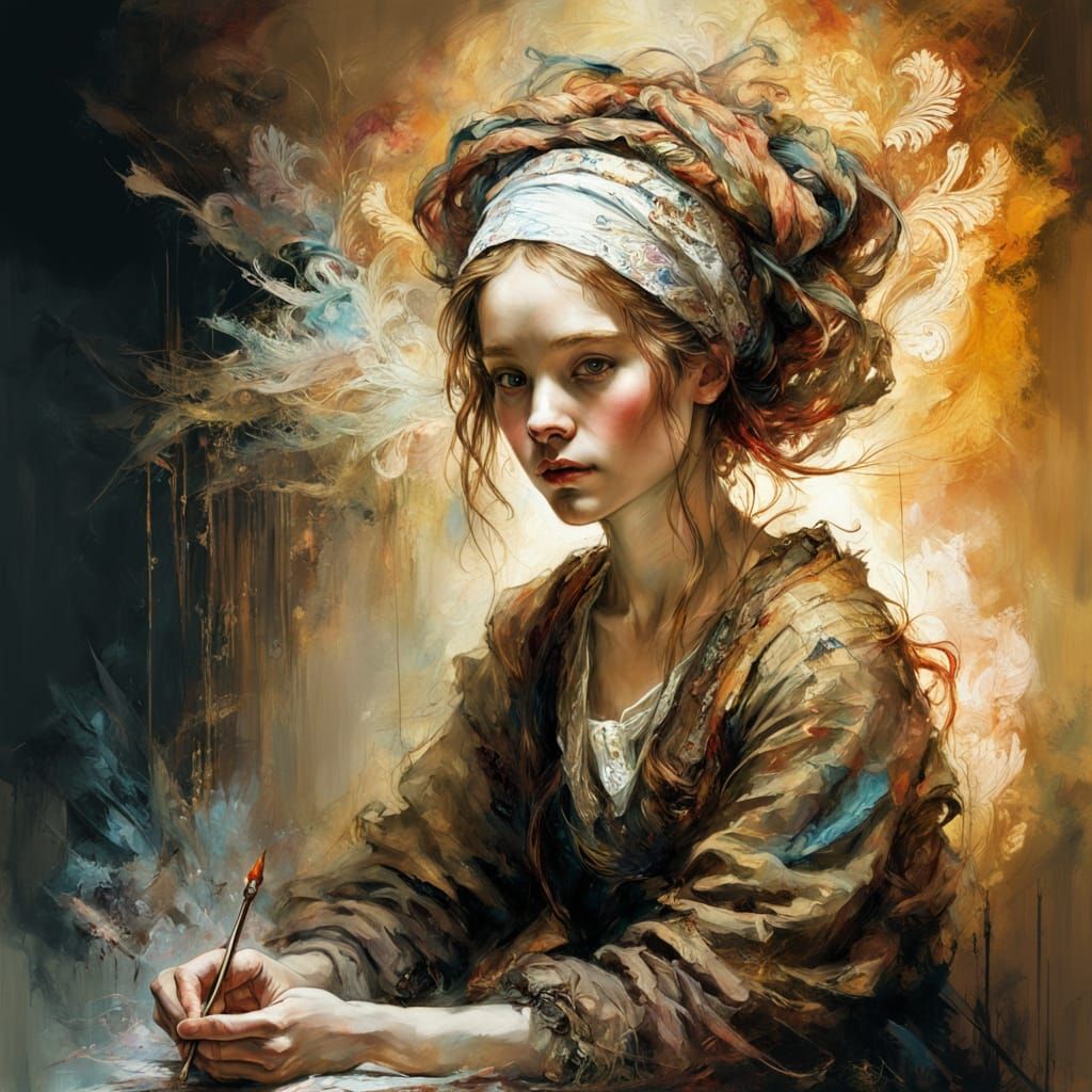 Baroque Oil Painting of Woman Making Lace