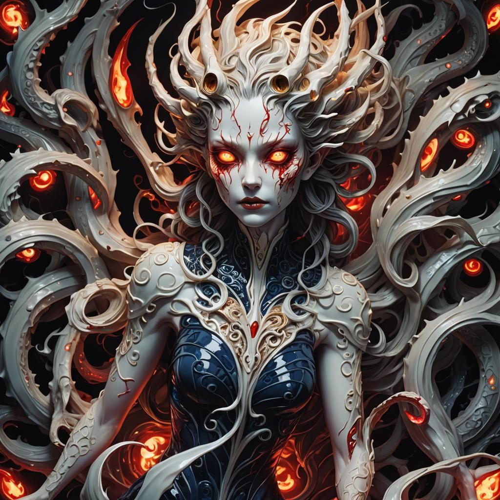 Demonic Porcelain Fairy Leviathan in Dark Fantasy Style