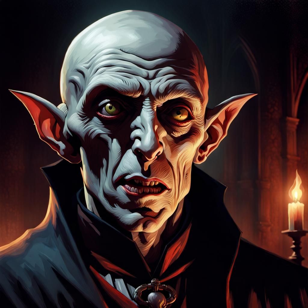 Nosferatu and Dracula: Hyperrealistic Splash Art