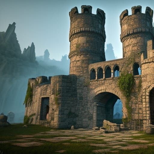Medieval Castle Ruins: Detailed Matte Painting