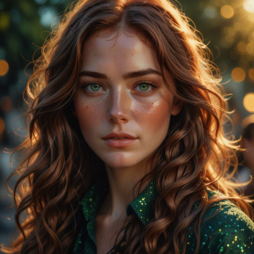 Girl with Emerald Eyes: A Vibrant Digital Portrait