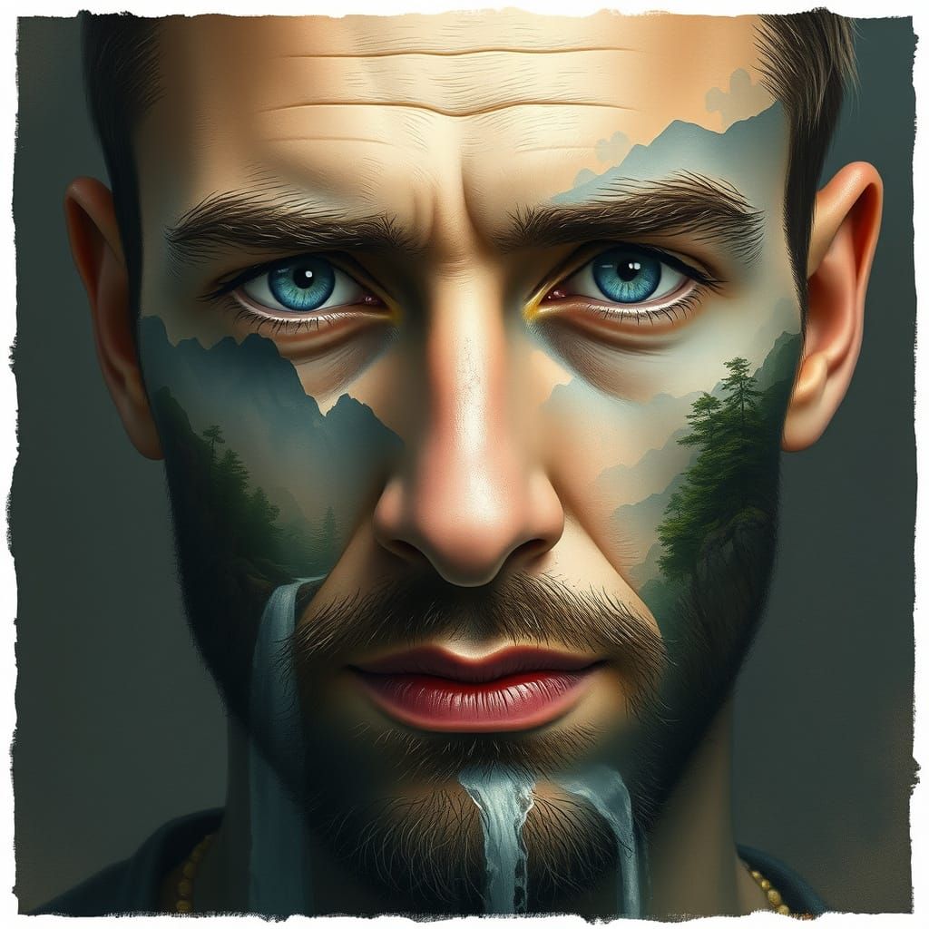 Man's Face with Mountains, Digital Art